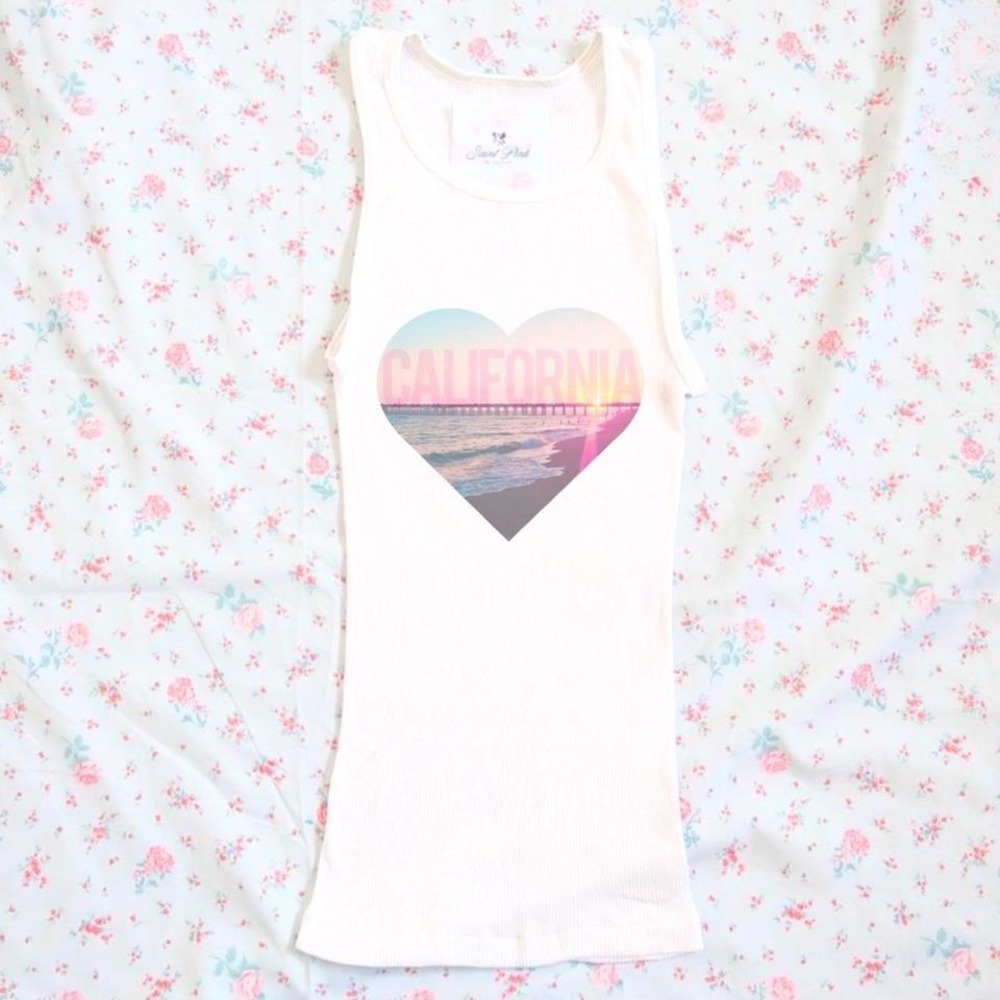 california sunset heart ribbed tank top y2k beach graphic coquette